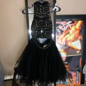 Two piece puffy black embedded dress